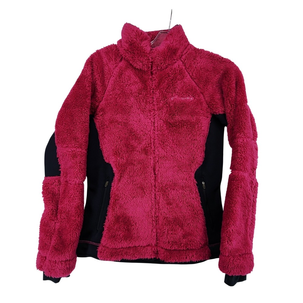 Columbia Small Pink Fleece Jacket Full Zip Mock Neck HikingGorpcore Outdoor Coat